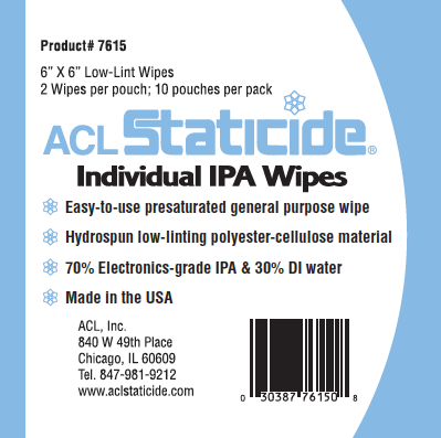 ACL 7615 Individual Isopropil Alcohol (IPA) Wipes 6X6 Low Lint